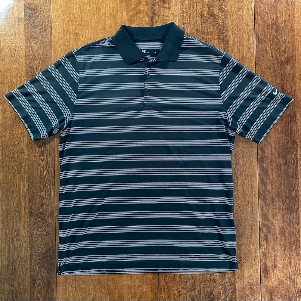 Mens Nike Golf Polo Black with white stripes large
